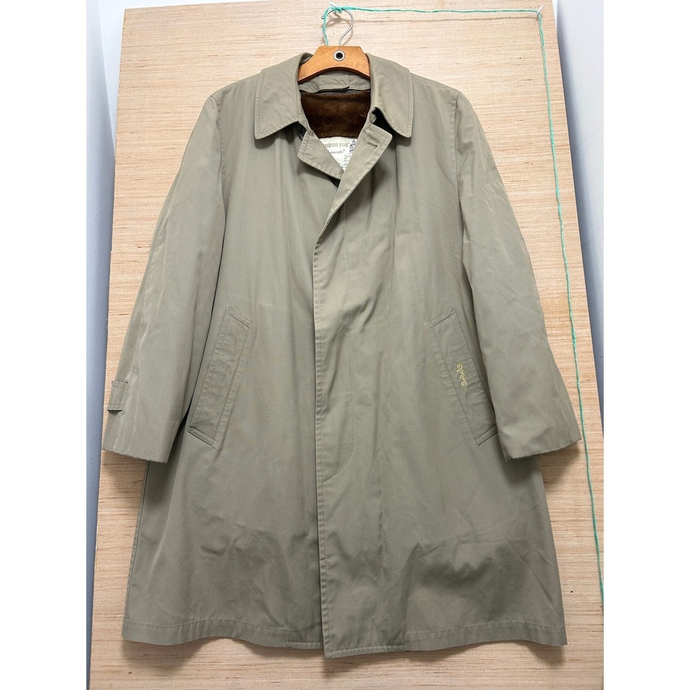 Vintage London Fog Maincoats Tan Trench Coat Faux Fur Zip Liner Mens 40 Short